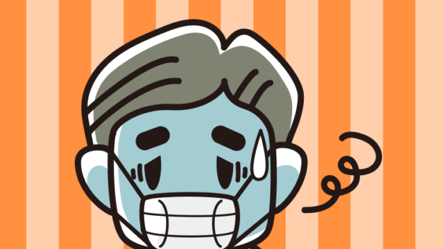 マスクで息苦しいおじさんのイラスト【色、背景あり】PNG