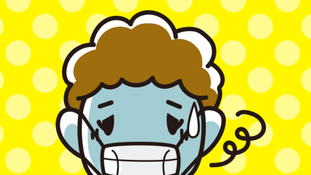 マスクで息苦しいおばさんのイラスト【色、背景あり】PNG