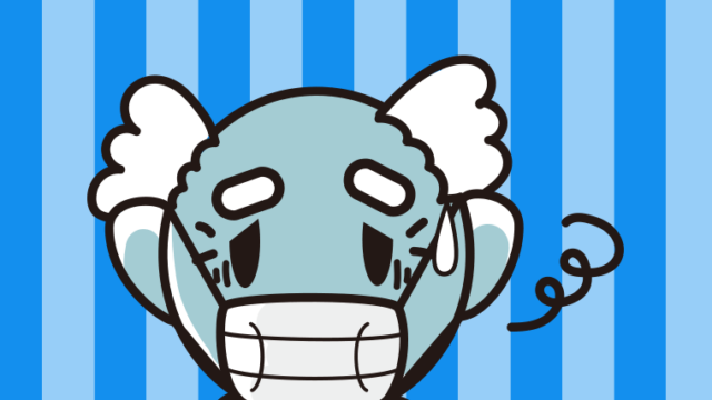 マスクで息苦しいおじいさんのイラスト【色、背景あり】PNG