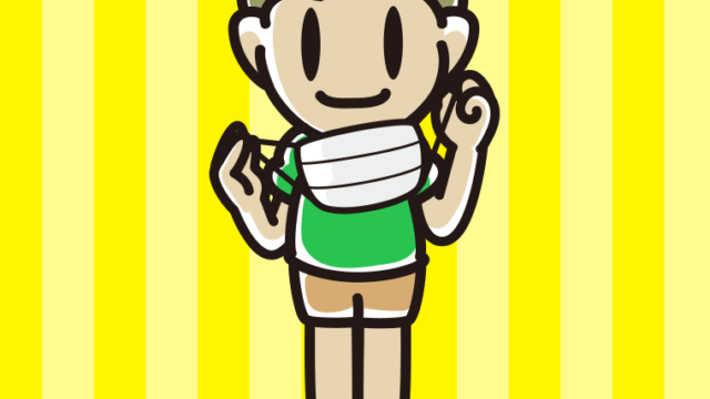 立ってマスクをつける（外す）小学生男子のイラスト【色、背景あり】PNG