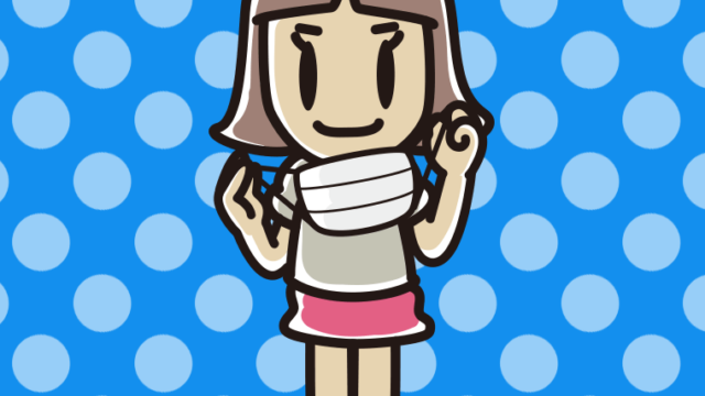 立ってマスクをつける（外す）小学生女子のイラスト【色、背景あり】PNG