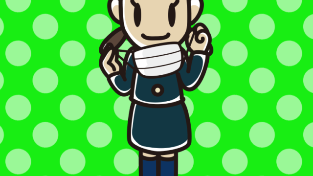 立ってマスクをつける（外す）女子中学生のイラスト【色、背景あり】PNG