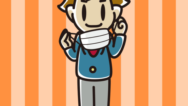 立ってマスクをつける（外す）男子高校生のイラスト【色、背景あり】PNG