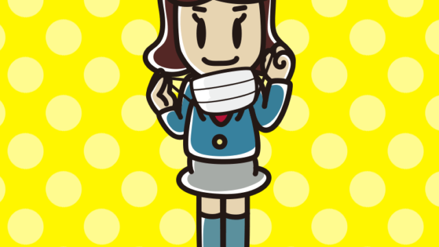 立ってマスクをつける（外す）女子高校生のイラスト【色、背景あり】PNG