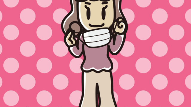 立ってマスクをつける（外す）女子大学生のイラスト【色、背景あり】PNG