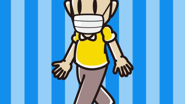 マスクをつけて歩く男性のイラスト【色、背景あり】PNG