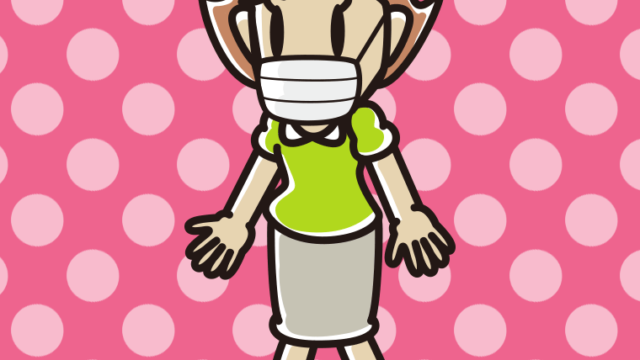 マスクをつけて歩く女性のイラスト【色、背景あり】PNG