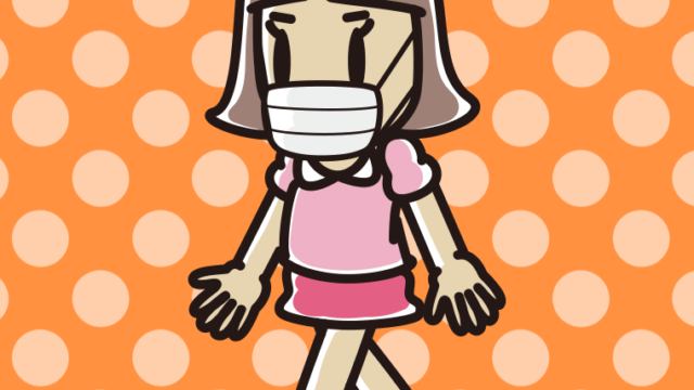 マスクをつけて歩く小学生女子のイラスト【色、背景あり】PNG