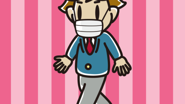 マスクをつけて歩く男子高校生のイラスト【色、背景あり】PNG