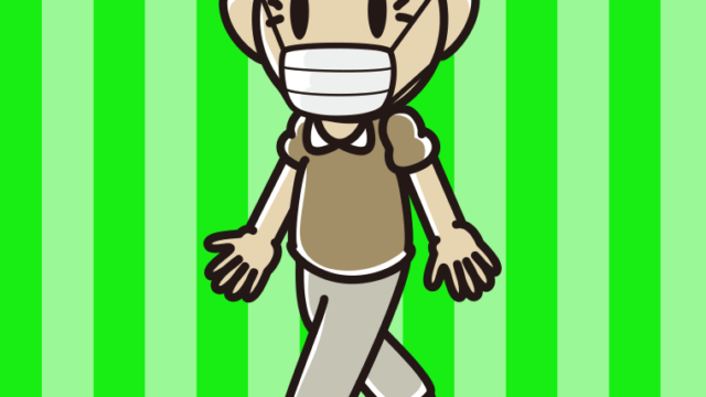 マスクをつけて歩くおじいさんのイラスト【色、背景あり】PNG