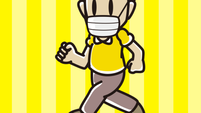 マスクをつけて走る男性のイラスト【色、背景あり】PNG