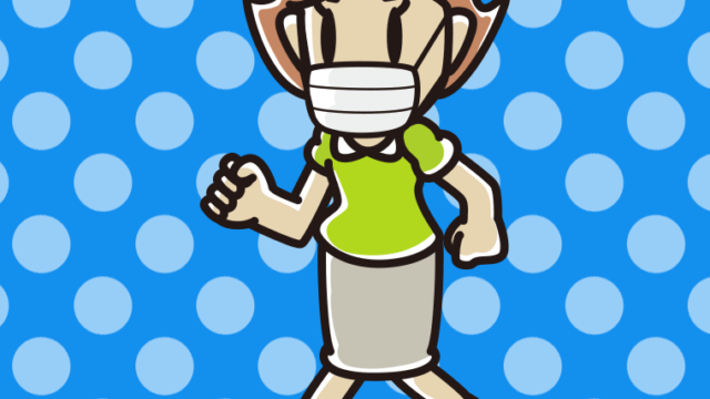 マスクをつけて走る女性のイラスト【色、背景あり】PNG