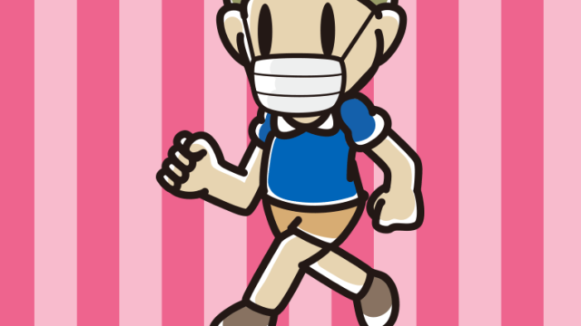 マスクをつけて走る小学生男子のイラスト【色、背景あり】PNG