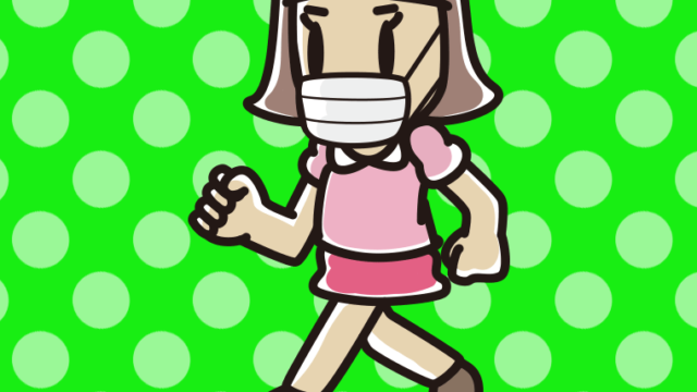 マスクをつけて走る小学生女子のイラスト【色、背景あり】PNG