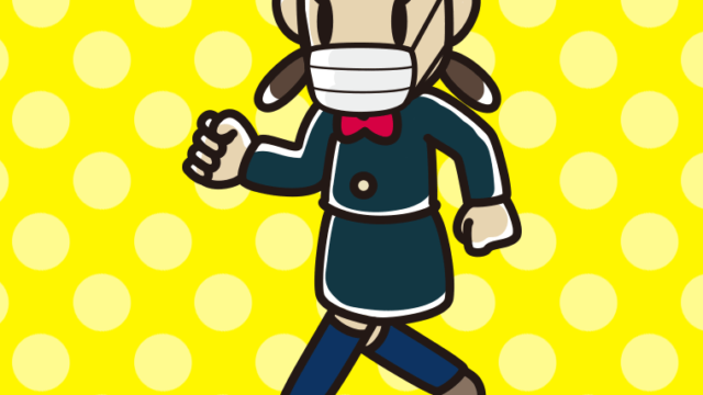 マスクをつけて走る女子中学生のイラスト【色、背景あり】PNG