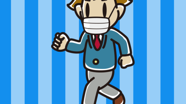 マスクをつけて走る男子高校生のイラスト【色、背景あり】PNG