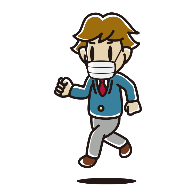 マスクをつけて走る男子高校生のイラスト【色あり、背景なし】透過PNG