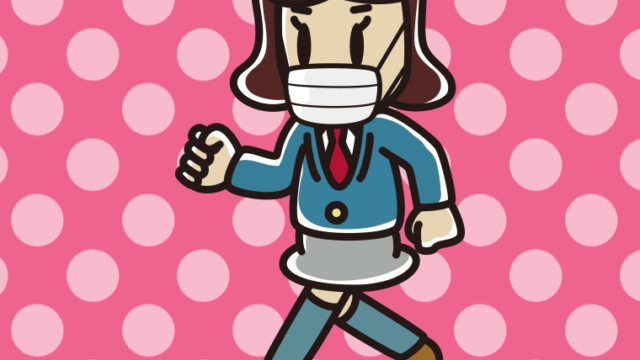 マスクをつけて走る女子高校生のイラスト【色、背景あり】PNG