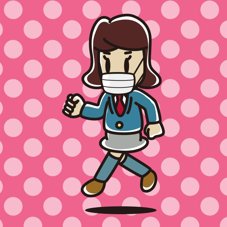 マスクをつけて走る女子高校生のイラスト【色、背景あり】PNG