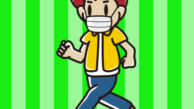 マスクをつけて走る男子大学生のイラスト【色、背景あり】PNG