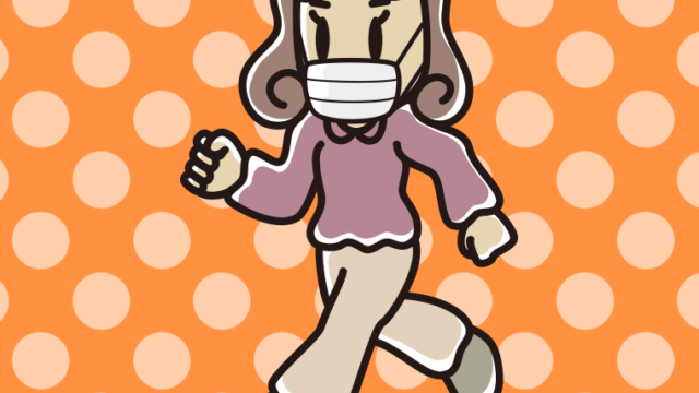 マスクをつけて走る女子大学生のイラスト【色、背景あり】PNG