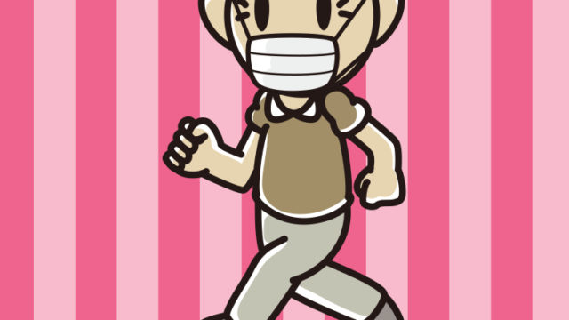 マスクをつけて走るおじいさんのイラスト【色、背景あり】PNG