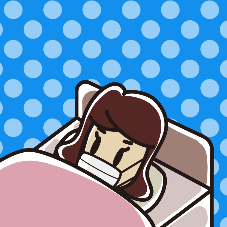 マスクをしてベッドで寝る女子高校生のイラスト【色、背景あり】PNG