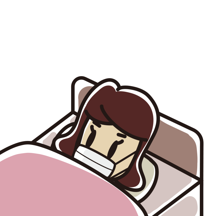 マスクをしてベッドで寝る女子高校生のイラスト【色あり、背景なし】透過PNG