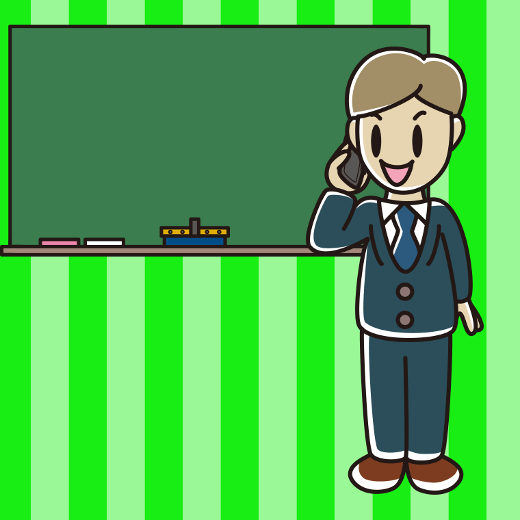 スマホで電話する若手男性教師のイラスト【色、背景あり】PNG