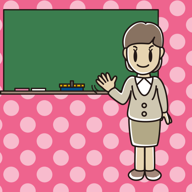 手を振る若手女性教師のイラスト【色、背景あり】PNG