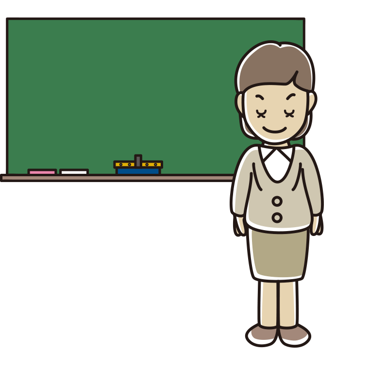 お辞儀する若手女性教師のイラスト【色あり、背景なし】透過PNG