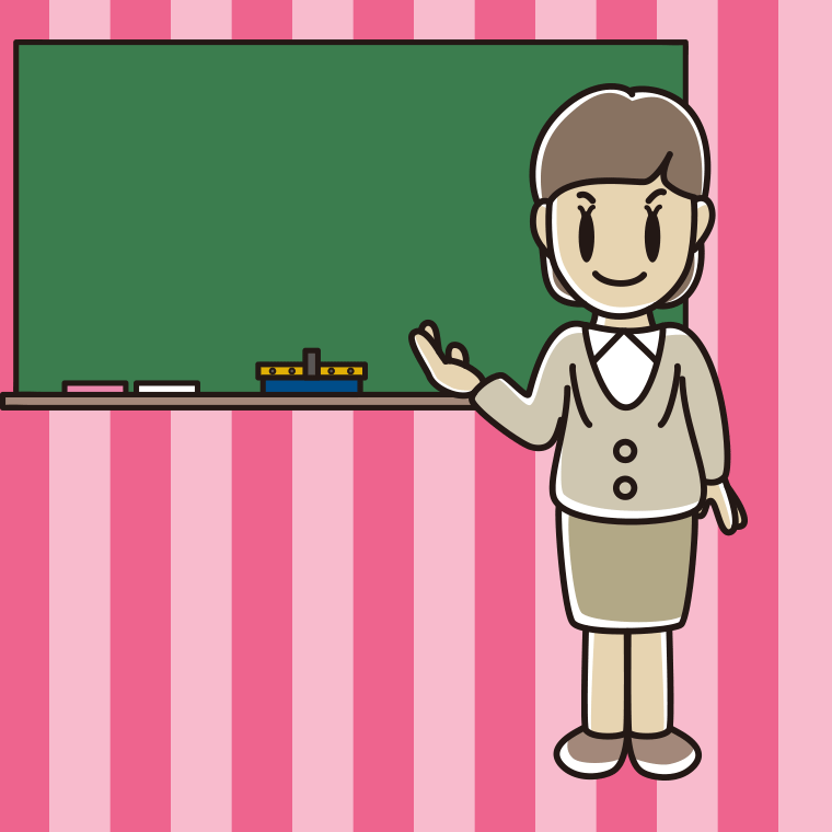 案内する若手女性教師のイラスト【色、背景あり】PNG