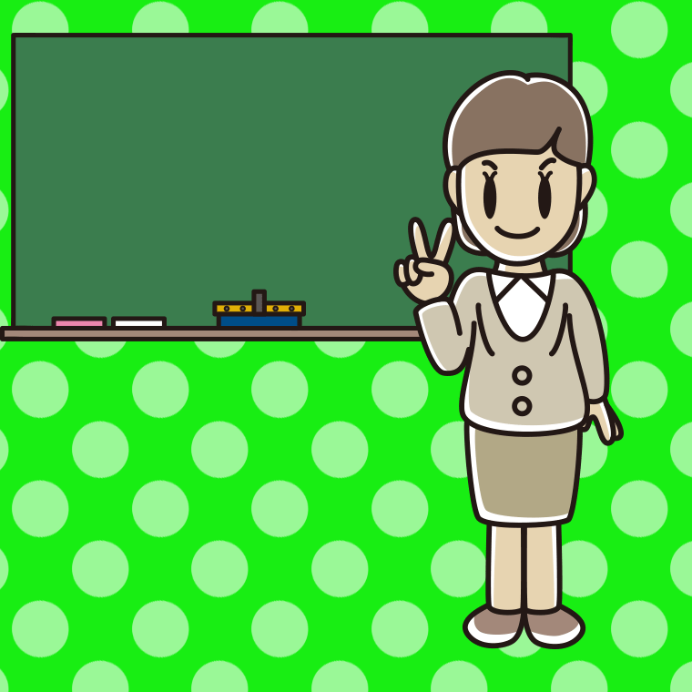 ピースをする若手女性教師のイラスト【色、背景あり】PNG
