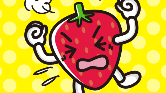 カンカンに怒るいちごちゃんのイラスト【色、背景あり】PNG