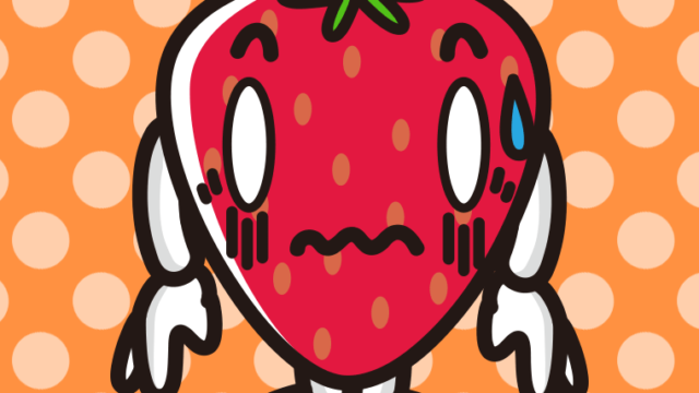 ショックを受けるいちごちゃんのイラスト【色、背景あり】PNG