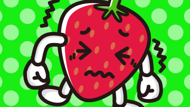 ブルブル震えるいちごちゃんのイラスト【色、背景あり】PNG