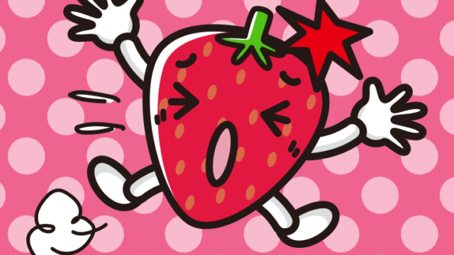 ぶつかるいちごちゃんのイラスト【色、背景あり】PNG