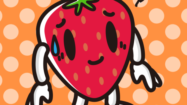 苦笑いするいちごちゃんのイラスト【色、背景あり】PNG