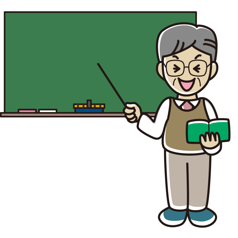笑う年配男性教師のイラスト【色あり、背景なし】透過PNG