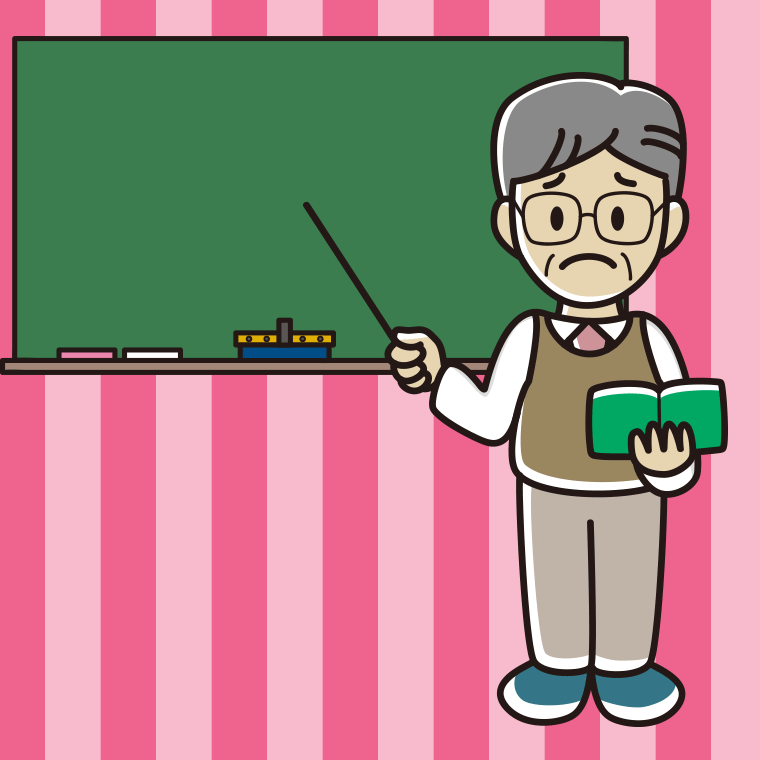 困る年配男性教師のイラスト【色、背景あり】PNG