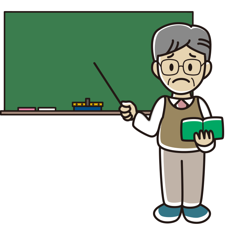 困る年配男性教師のイラスト【色あり、背景なし】透過PNG