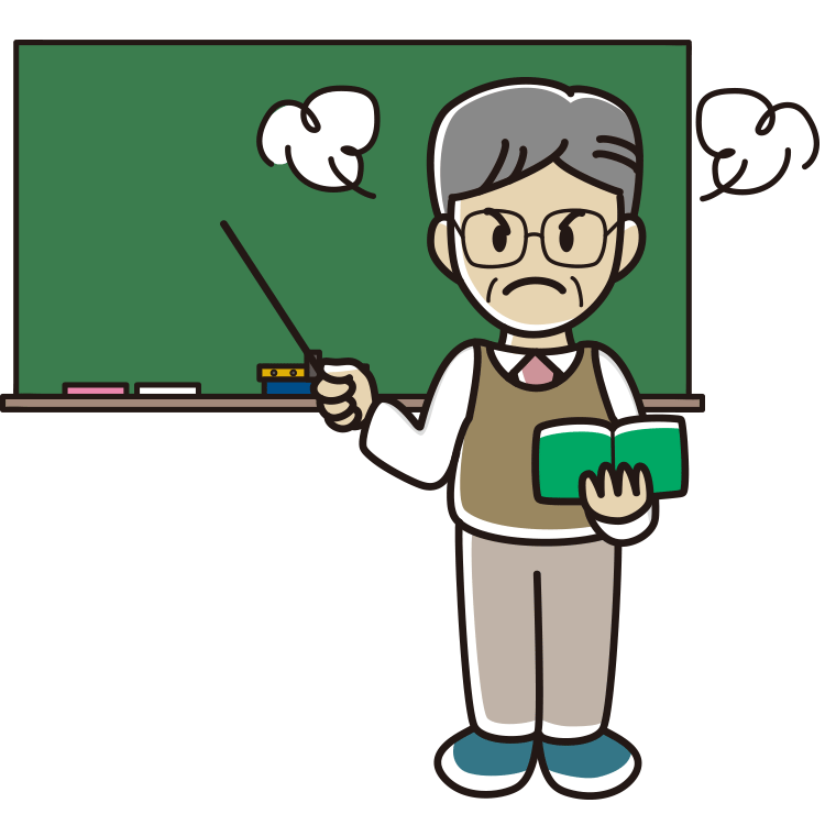 怒る年配男性教師のイラスト【色あり、背景なし】透過PNG