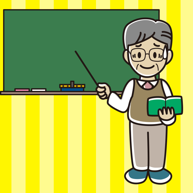 苦笑いする年配男性教師のイラスト【色、背景あり】PNG