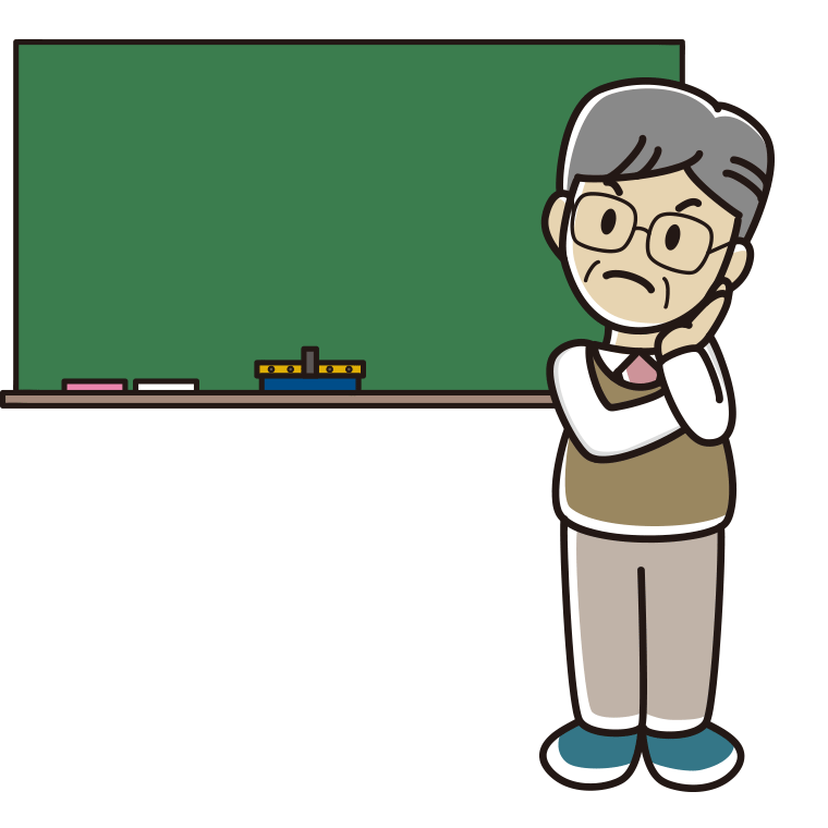 考える年配男性教師のイラスト【色あり、背景なし】透過PNG