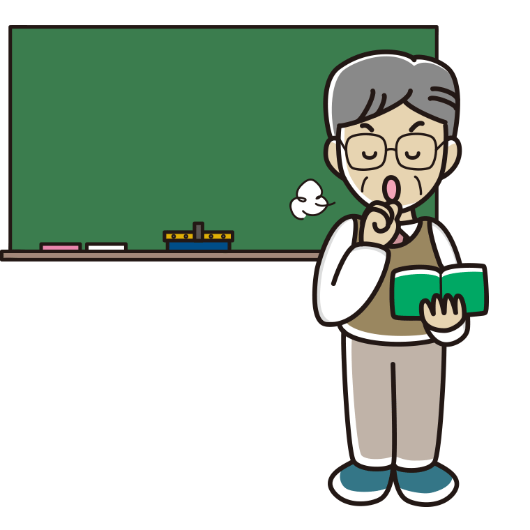 咳払いする年配男性教師のイラスト【色あり、背景なし】透過PNG