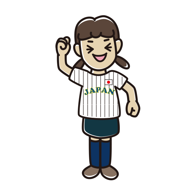 WBCで侍ジャパン（日本代表）を応援する女子中学生のイラスト【色あり、背景なし】透過PNG