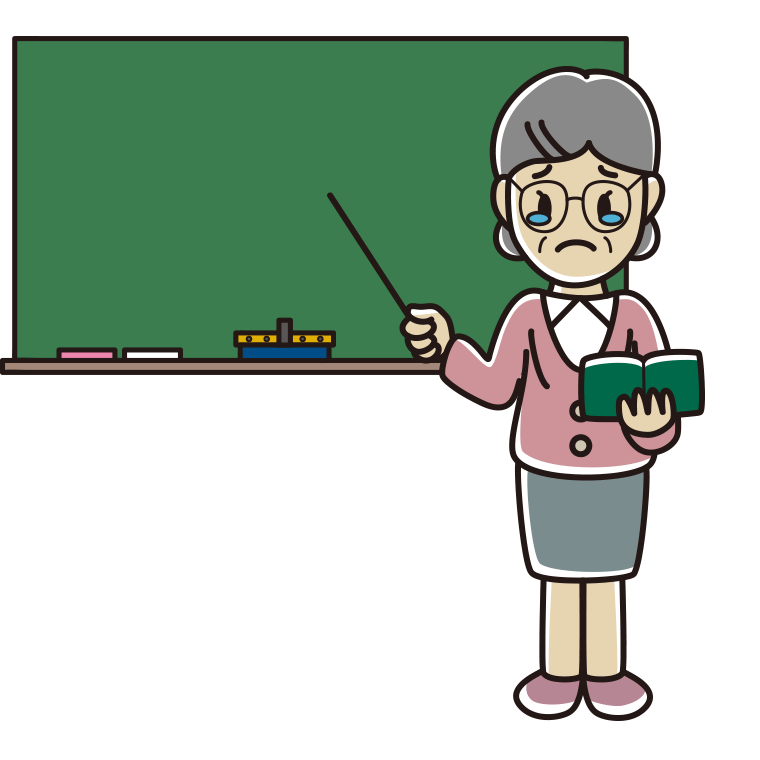 泣く年配女性教師のイラスト【色あり、背景なし】透過PNG