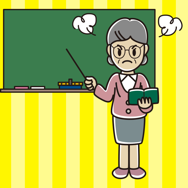 怒る年配女性教師のイラスト【色、背景あり】PNG