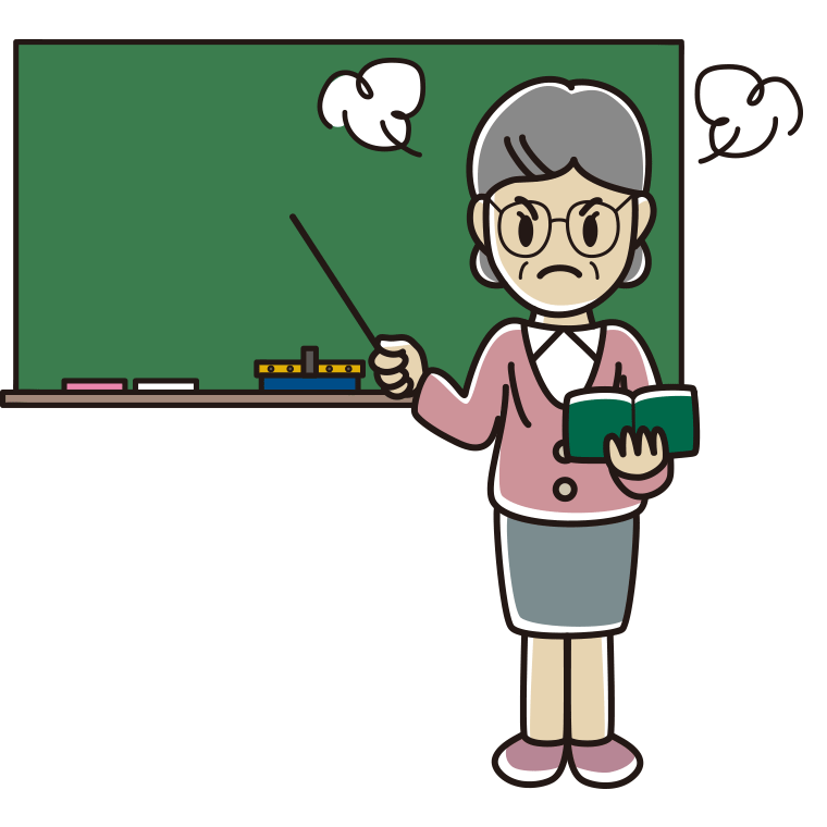 怒る年配女性教師のイラスト【色あり、背景なし】透過PNG