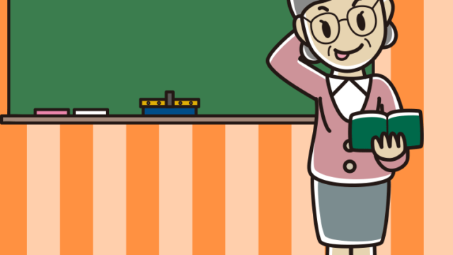テヘヘな年配女性教師のイラスト【色、背景あり】PNG